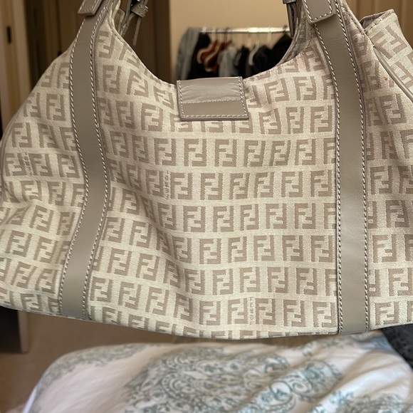 Authentic Fendi Zucchini canvas shoulder bag (tan/beige color) - Picture 11 of 15